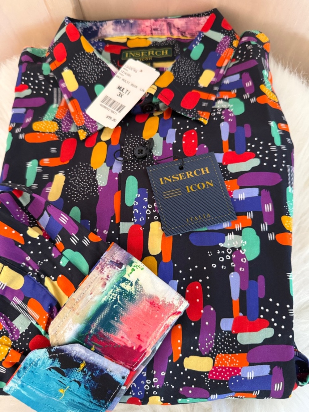 Inserch Icon Men's 3XL Multicolor Abstract Print Button-Down Shirt - Black Base